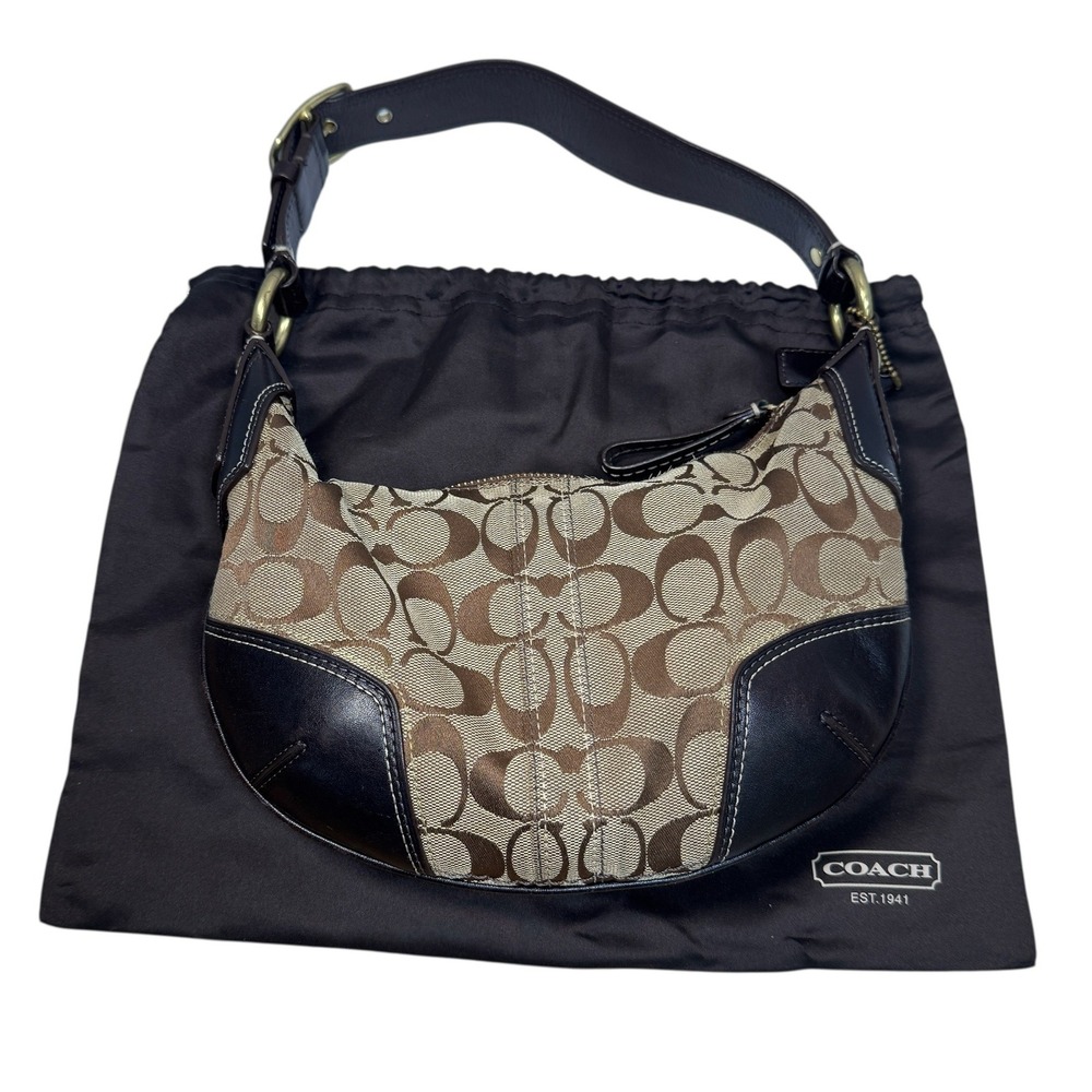 Coach Y2K Small Signature SoHo Shoulder Bag Brown Boho Monogram Jacquard retro